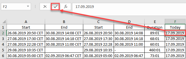 use time date hour excel